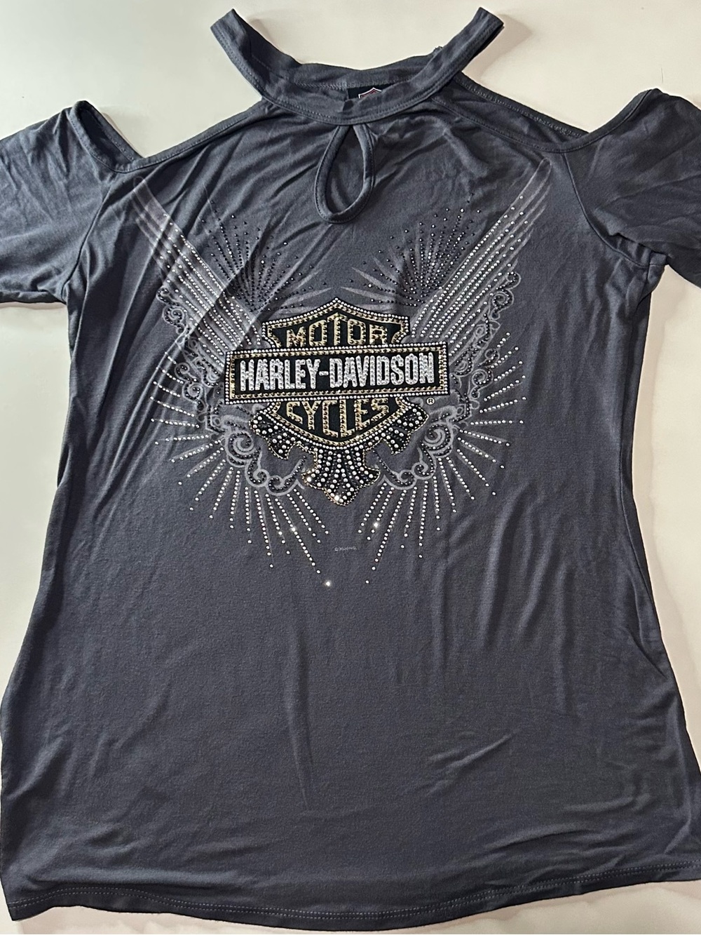 Harley-Davidson Black Studded Cold-Shoulder Top. Lots of bling! Very sexy